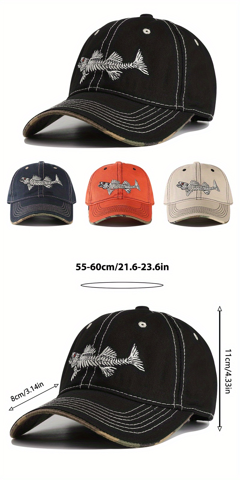 Șapcă de baseball unisex respirabilă, cu broderie 3D Fishbone, nouă, fermă, pentru bărbați, cu bor larg, pescuit, drumeții, alpinism, vânătoare_voghion.com