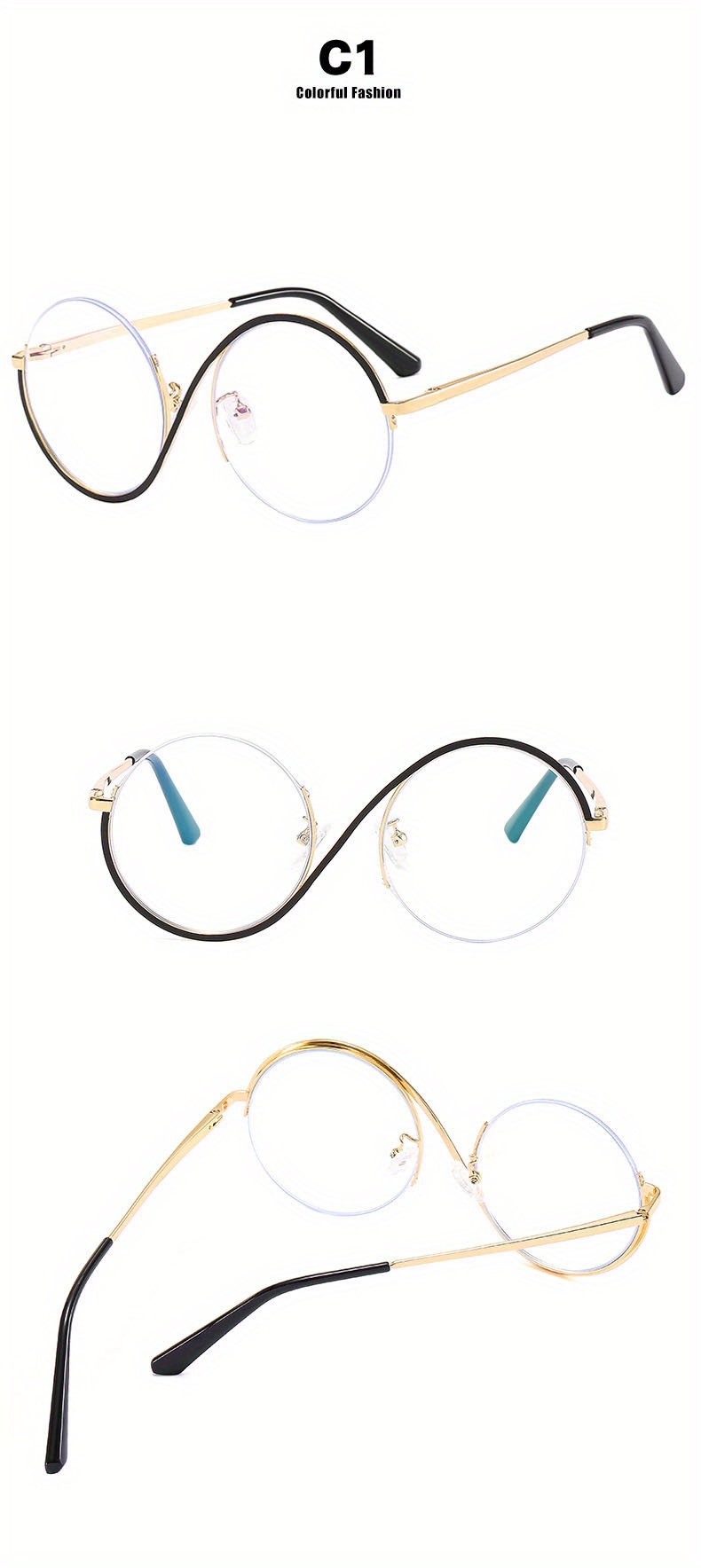 S-förmiger, klarer Brillenrahmen mit halbrandlosen Gläsern für Damen und Herren, modische Brille für Weihnachten/Halloween/Geschenk_voghion.com