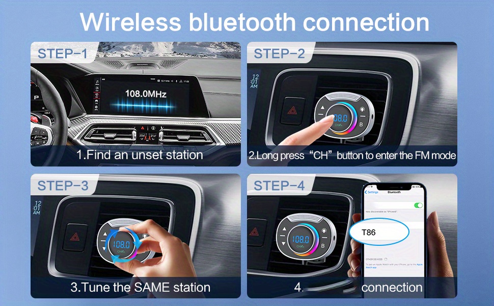 Bluetooth Car Adapter With Dual Usb Charger And Telescopic Cable_voghion.com