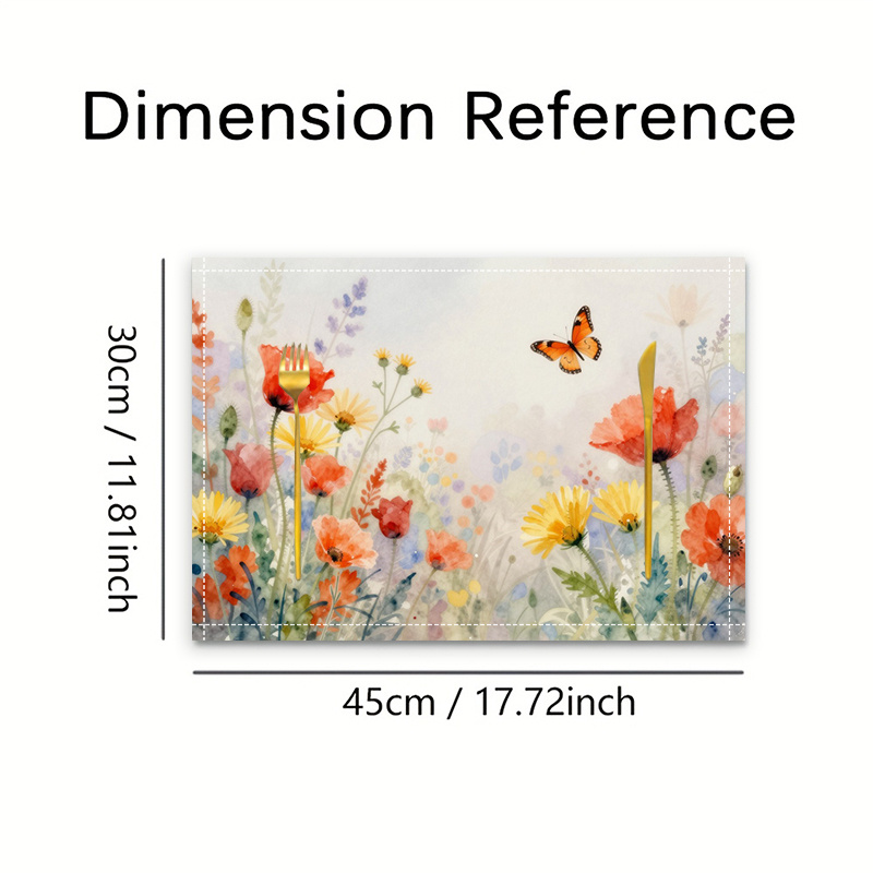 Lot de 2/4/6 sets de table printaniers (impression 2D) représentant des papillons virevoltant parmi des parterres de fleurs, mesurant 29,97 x 44,96 cm. Un set de table élégant._voghion.com