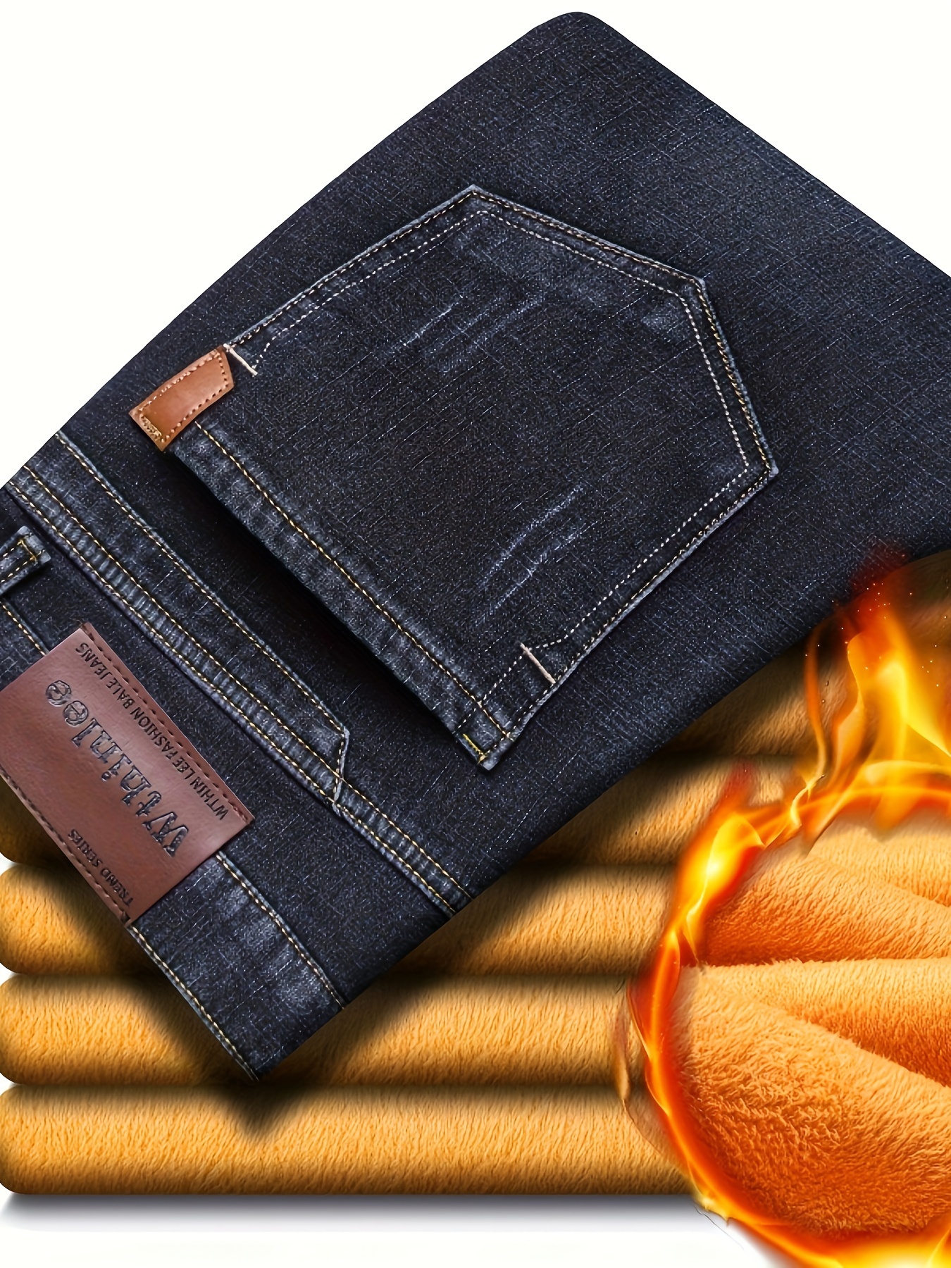 New Autumn And Winter Velvet Thickened Warm Men's Jeans Straight High Waist Trousers Without Belt, Men's Jeans, Regular Version, Men's Plus Size Jeans_voghion.com