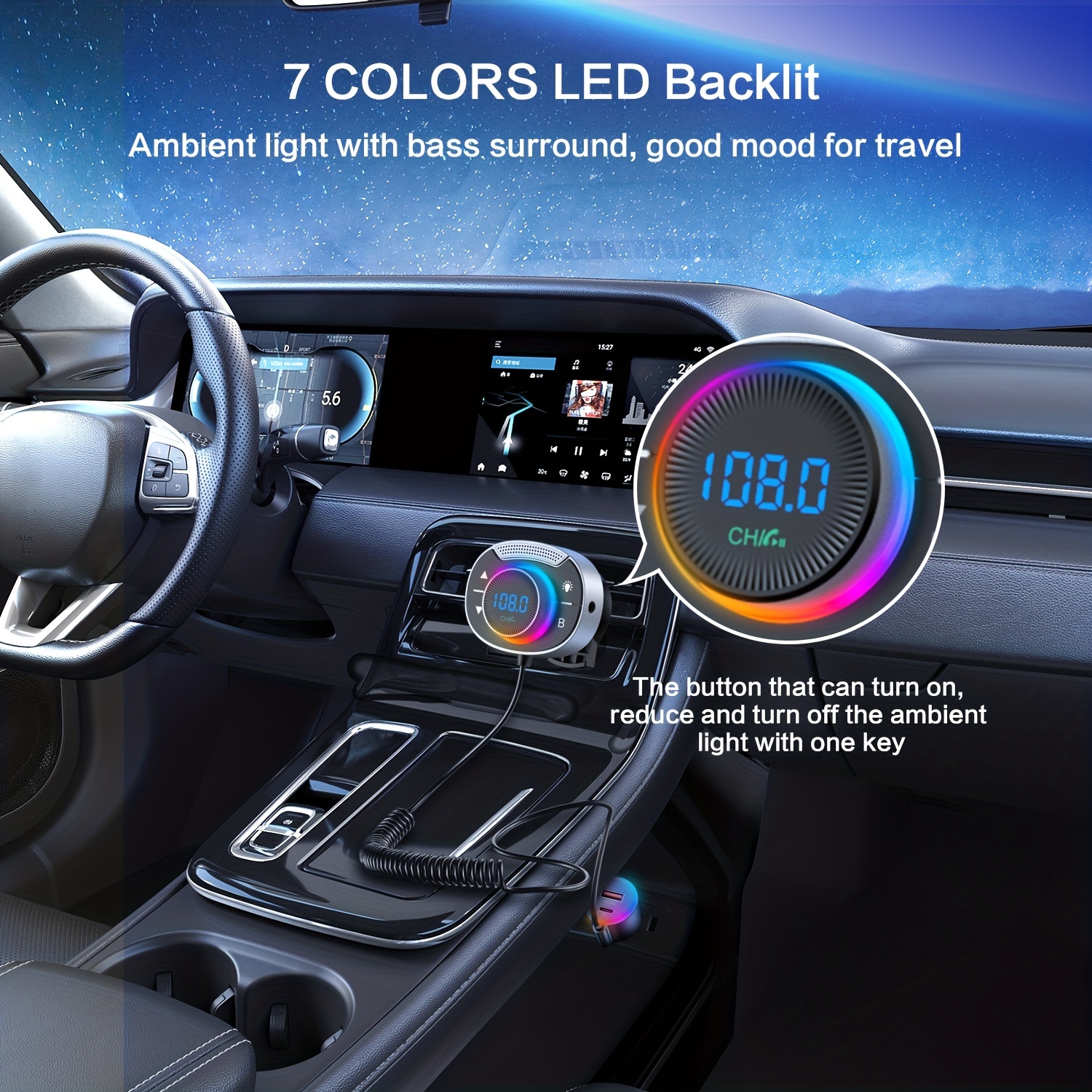 Bluetooth Car Adapter With Dual Usb Charger And Telescopic Cable_voghion.com