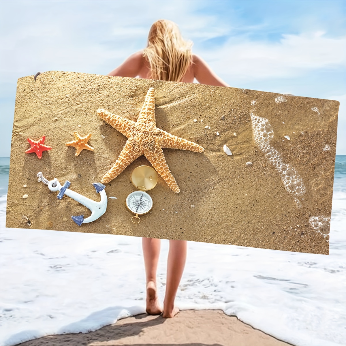 Serviette de plage absorbante à séchage rapide, motif paysage de plage, peignoir de sport pour femme, idéal pour la plage, la piscine et le bord de mer._voghion.com