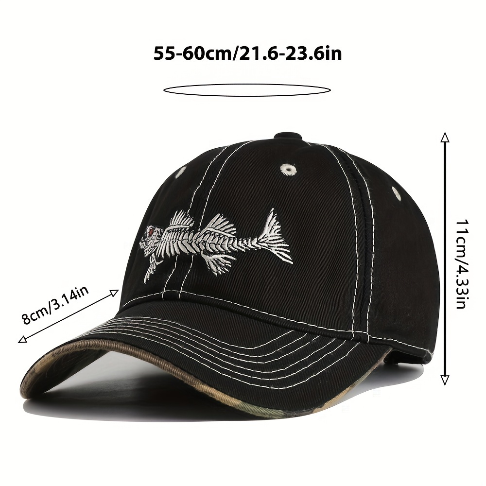 New Firm 3D Fishbone Embroidered Baseball Cap Men's Wide Brim Fishing Hiking Climbing Hunting Unisex Breathable Four_voghion.com
