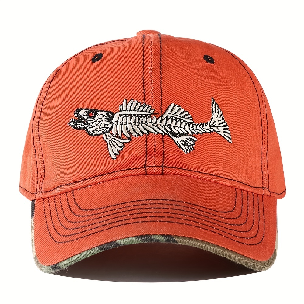New Firm 3D Fishbone Embroidered Baseball Cap Men's Wide Brim Fishing Hiking Climbing Hunting Unisex Breathable Four_voghion.com
