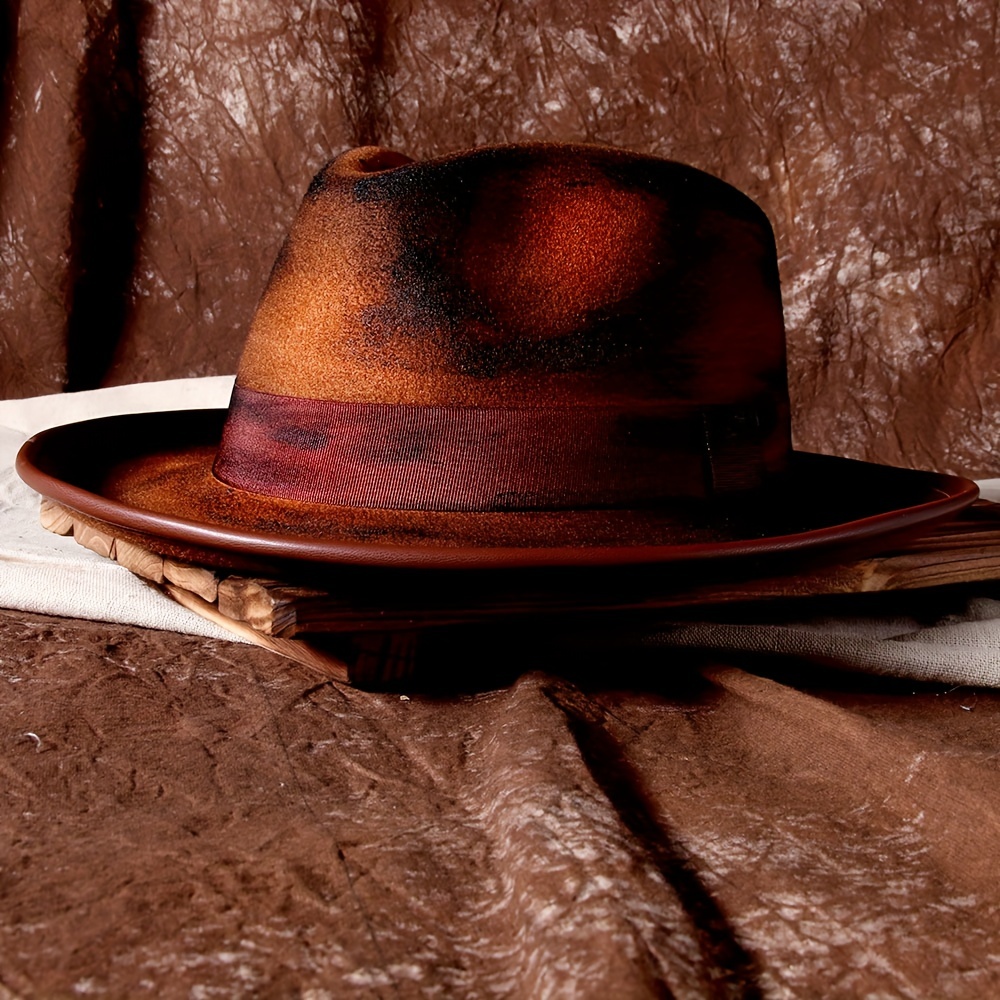 Pălării Fedora din lână, stil retro, cu artă cafea, toamnă, din pâslă, cu bor larg, pentru festival de jazz, pentru femei și bărbați_voghion.com