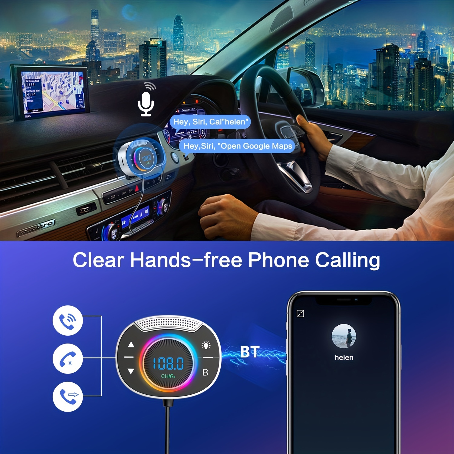 Bluetooth Car Adapter With Dual Usb Charger And Telescopic Cable_voghion.com