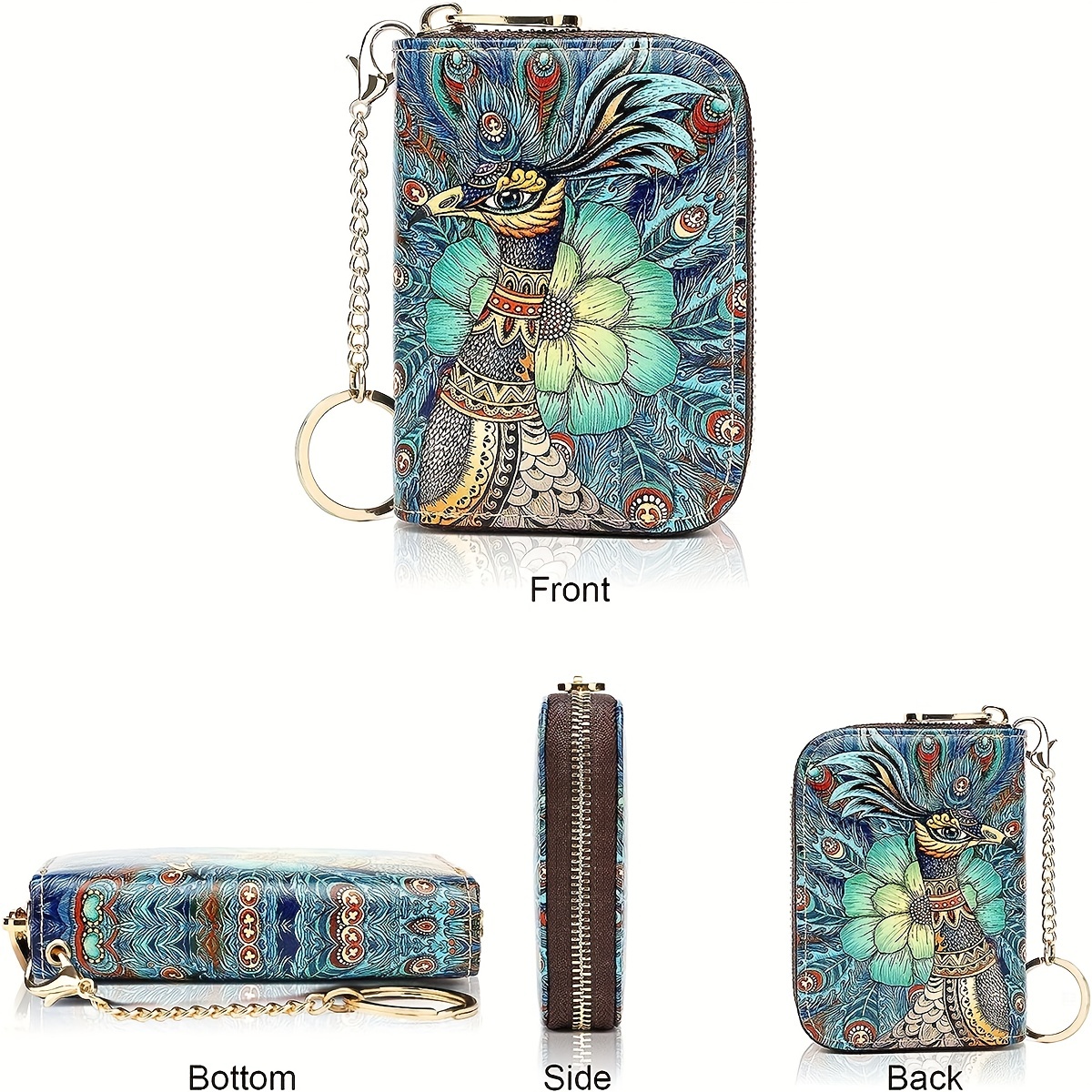 High quality leather Men Women Card Holder Small Zipper Wallet Solid Coin Purse Key Ring Design RFID Business Credit Card Bags