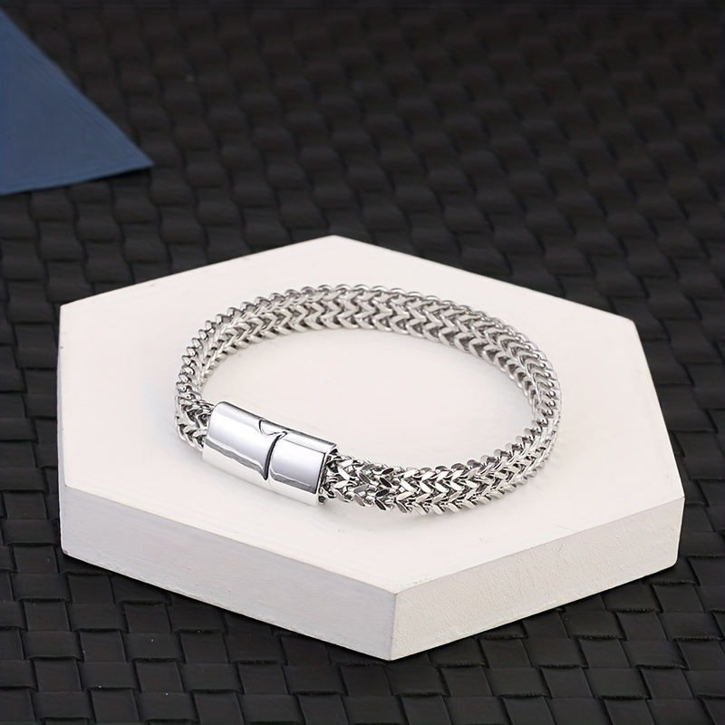 1 Stainless Steel Braided Square Reversible Chain Magnetic Buckle Men's Bracelet_voghion.com