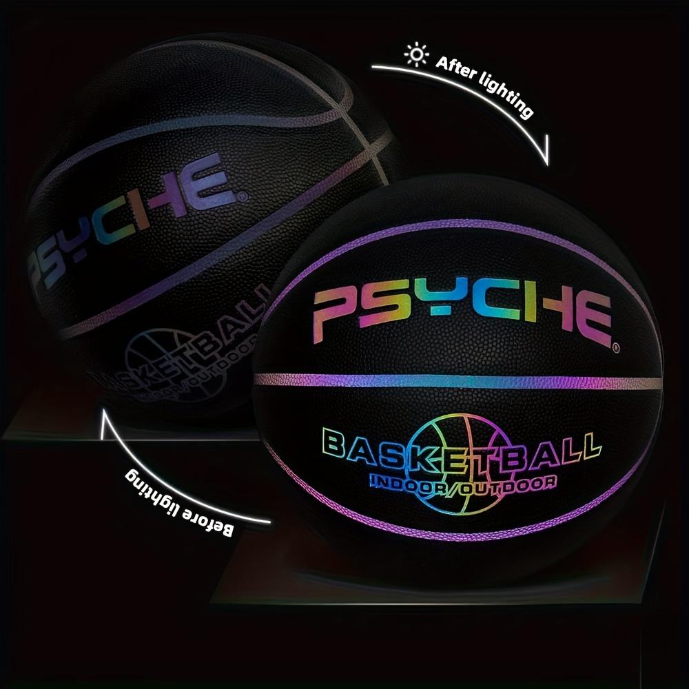 Profesjonalna piłka do koszykówki na zewnątrz/w hali – jednoczęściowa piłka treningowa z neonowym, świecącym logo – wytrzymały, czarny kosz do użytku na zewnątrz i wewnątrz_voghion.com