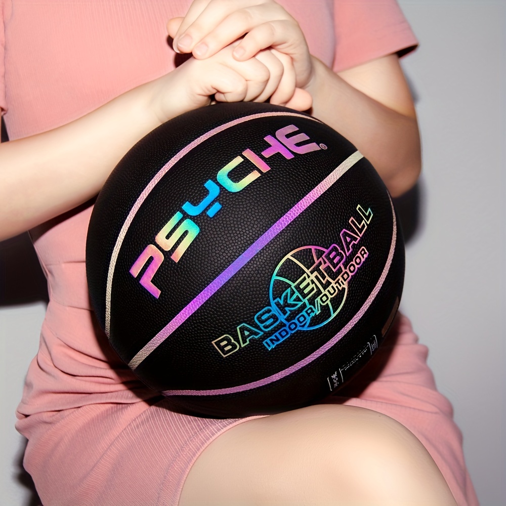 Profesjonalna piłka do koszykówki na zewnątrz/w hali – jednoczęściowa piłka treningowa z neonowym, świecącym logo – wytrzymały, czarny kosz do użytku na zewnątrz i wewnątrz_voghion.com