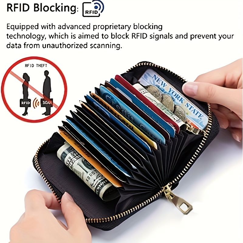 High quality leather Men Women Card Holder Small Zipper Wallet Solid Coin Purse Key Ring Design RFID Business Credit Card Bags