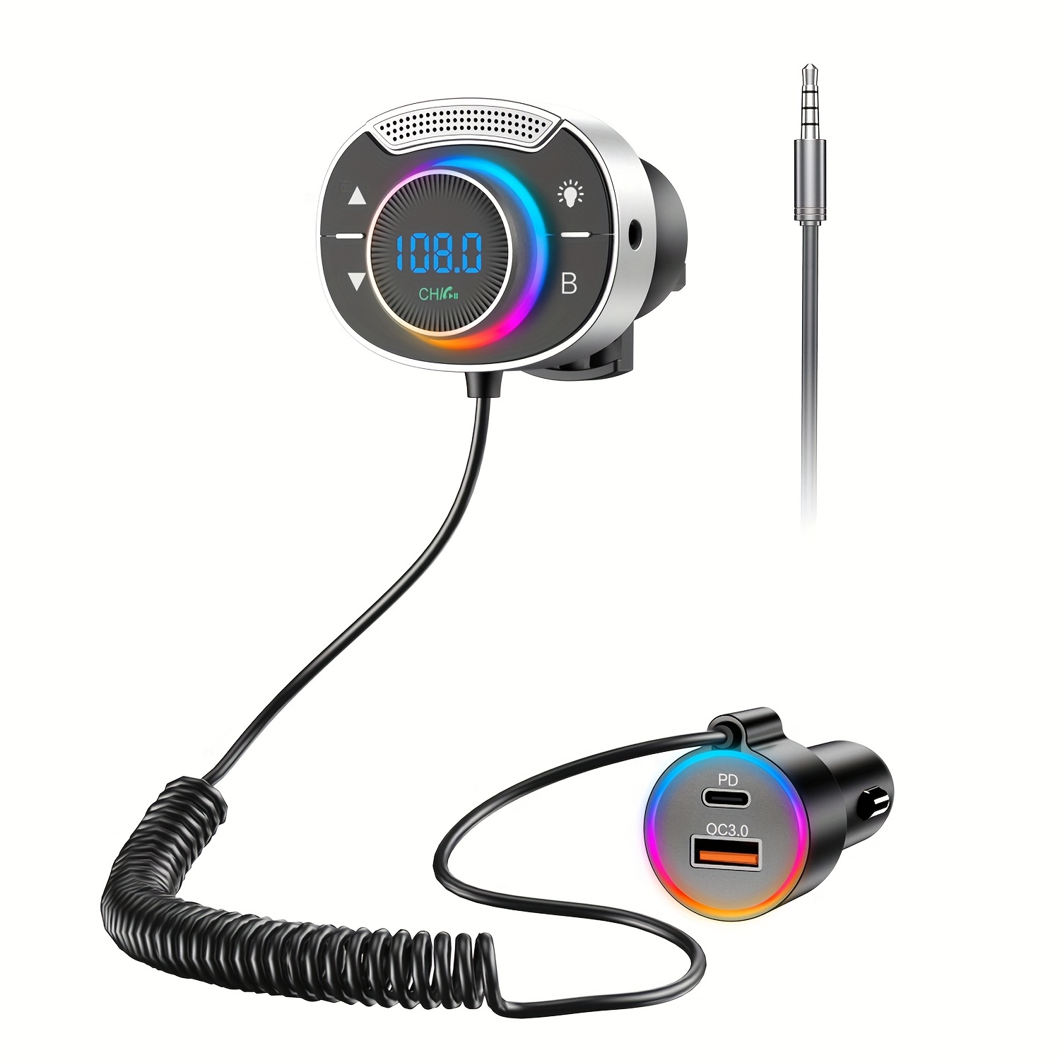 Bluetooth Car Adapter With Dual Usb Charger And Telescopic Cable_voghion.com