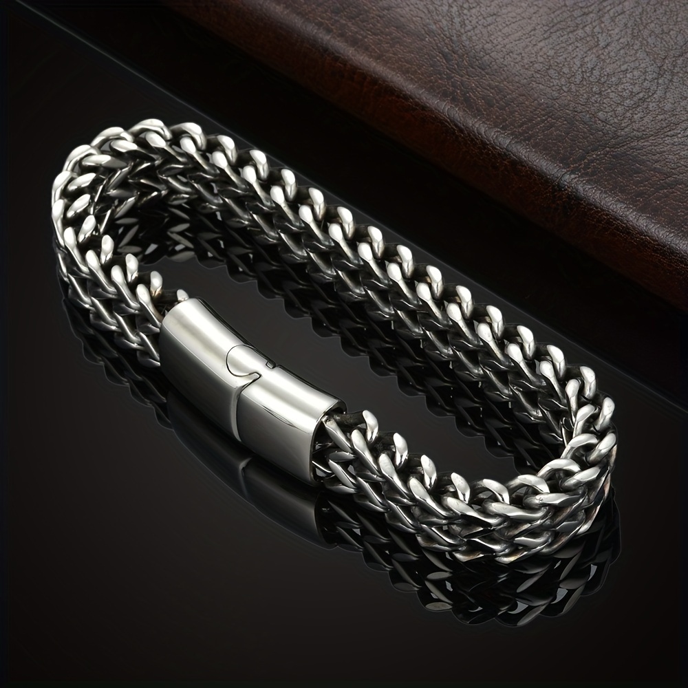 1 Stainless Steel Braided Square Reversible Chain Magnetic Buckle Men's Bracelet_voghion.com