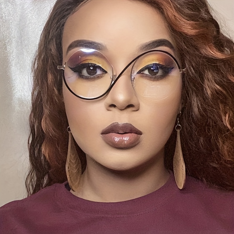 S-förmiger, klarer Brillenrahmen mit halbrandlosen Gläsern für Damen und Herren, modische Brille für Weihnachten/Halloween/Geschenk_voghion.com
