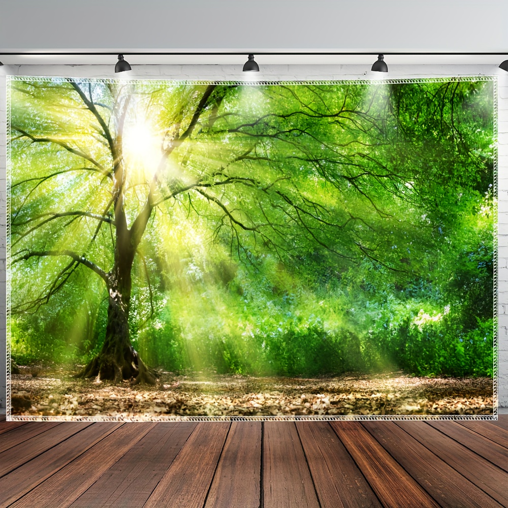1 arazzo da parete grande in poliestere con paesaggio primaverile soleggiato nella foresta, ideale per soggiorno, camera da letto e decorazione della casa, con clip incluse._voghion.com