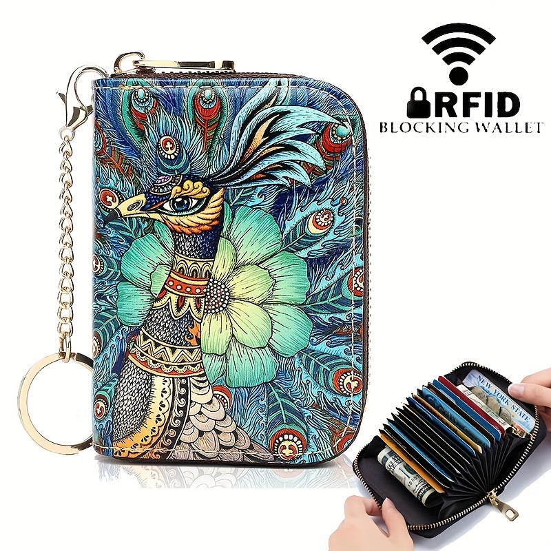 High quality leather Men Women Card Holder Small Zipper Wallet Solid Coin Purse Key Ring Design RFID Business Credit Card Bags