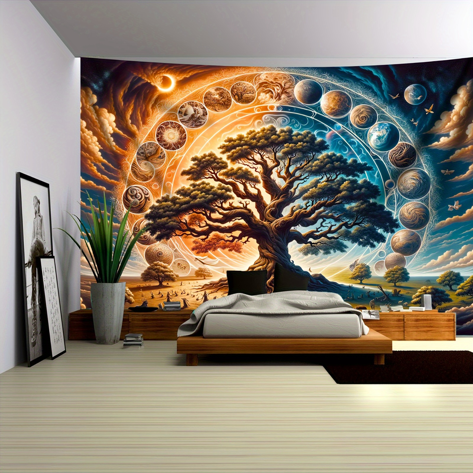 1pc Magnificent Tree Of Life Tapestry Large Size Peach Skin Aesthetic Hanging Tapestry For Bedroom Living Room Office Home Decor With Free Additions_voghion.com
