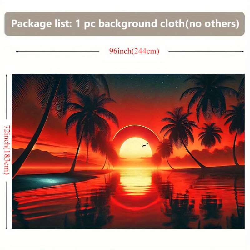 Sunset Beach Scene Tapestry 1pc 243.84x182.88cm Tropical Palm Trees Ocean Pattern Durable Polyester Wall Decor For All Season Indoor Outdoor Party_voghion.com