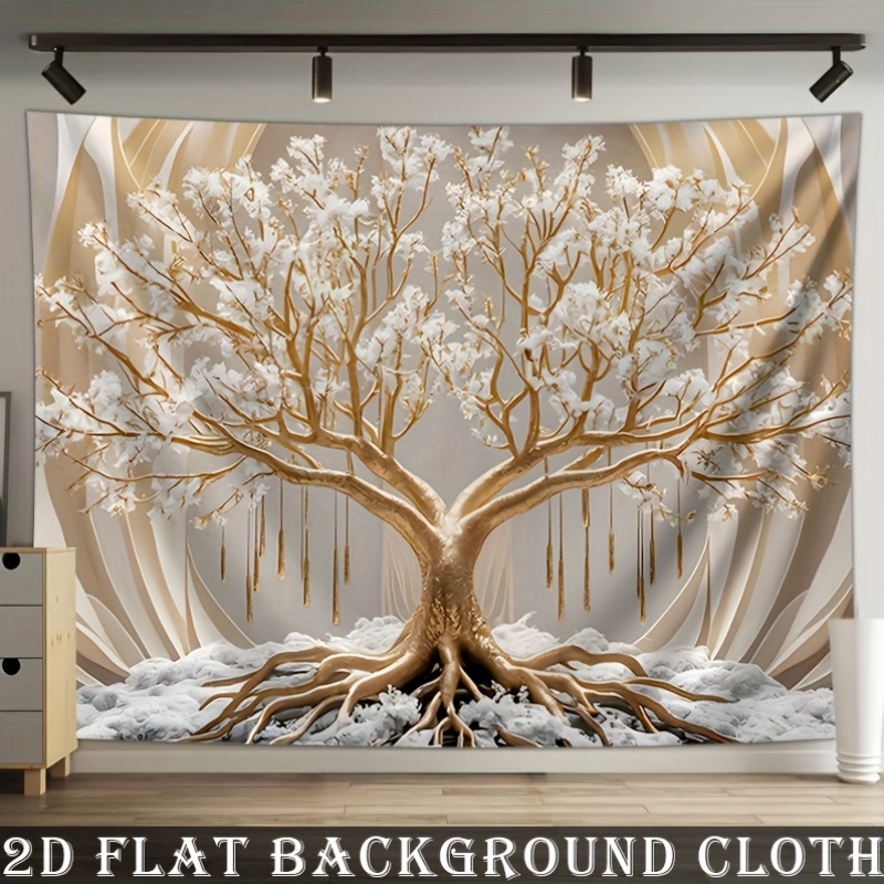 Photography Backdrop Extra-Large White Tree Of Life Wall Tapestry - Polyester, No Installation Required, Perfect For Living Room Decor And Parties_voghion.com