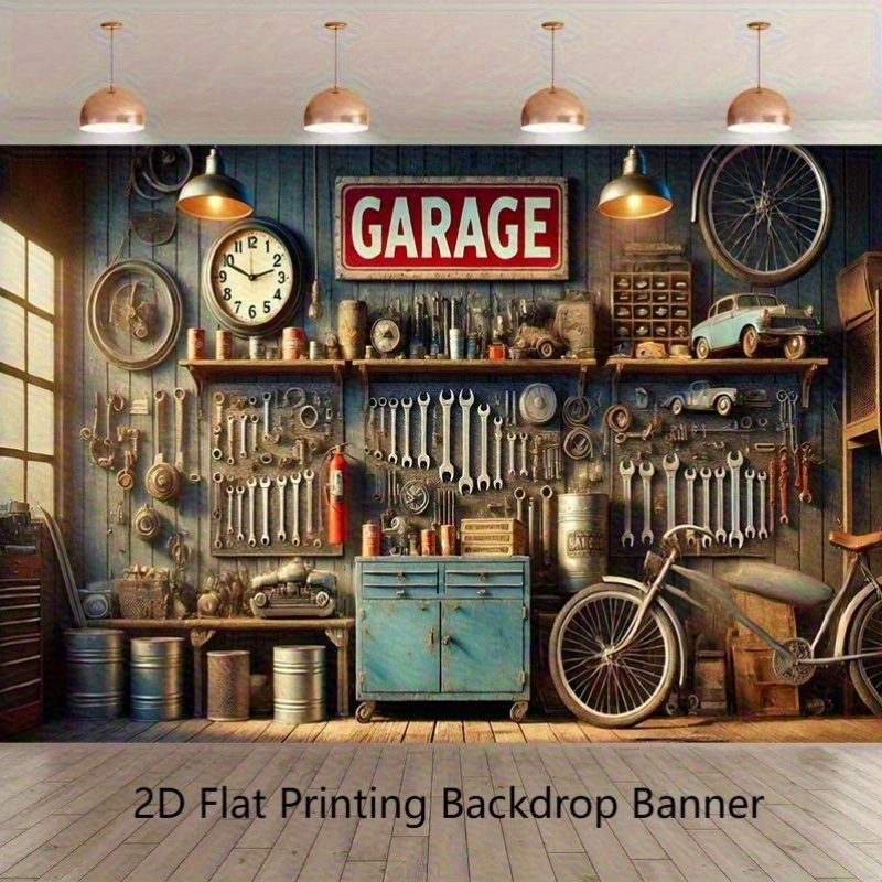 1pc 2D Flat Tapestry Banner 243.84X182.88cm Cluttered Garage Wall Party Banner For Wedding Birthday Festive Celebration Backdrop Home Room Wall Decor_voghion.com