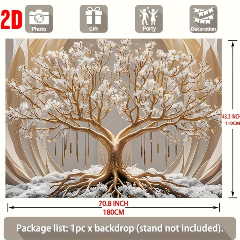 Photography Backdrop Extra-Large White Tree Of Life Wall Tapestry - Polyester, No Installation Required, Perfect For Living Room Decor And Parties_voghion.com