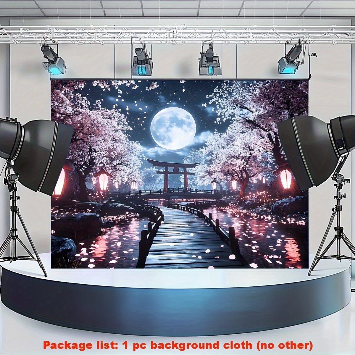 2D Flat, 1pc Quiet Cherry Blossom Garden Under Moonlight Tapestry Wall Hanging Room Bedroom Dormitory Decoration_voghion.com