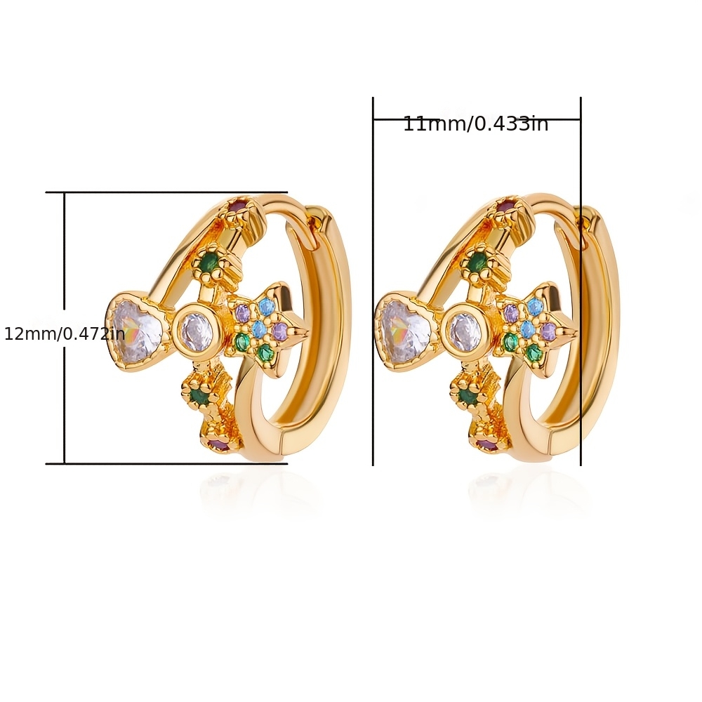 1 paire de mini boucles d'oreilles créoles ornées de fleurs et de cœurs en zircone synthétique colorée, bijoux de mode exquis._voghion.com