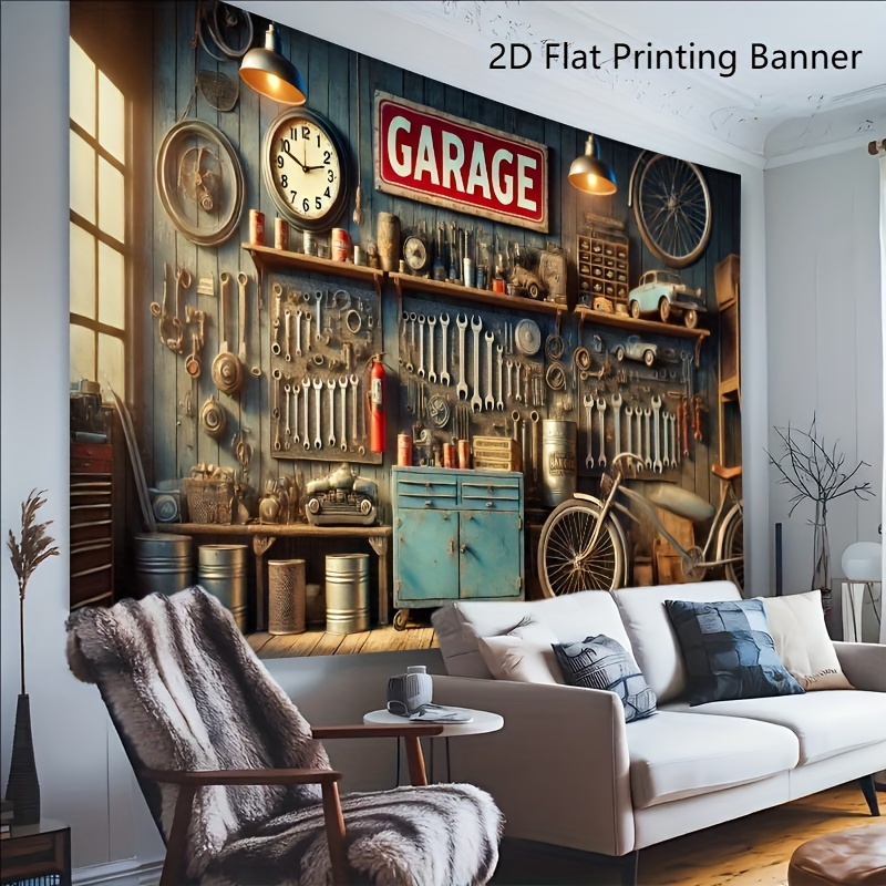 1pc 2D Flat Tapestry Banner 243.84X182.88cm Cluttered Garage Wall Party Banner For Wedding Birthday Festive Celebration Backdrop Home Room Wall Decor_voghion.com