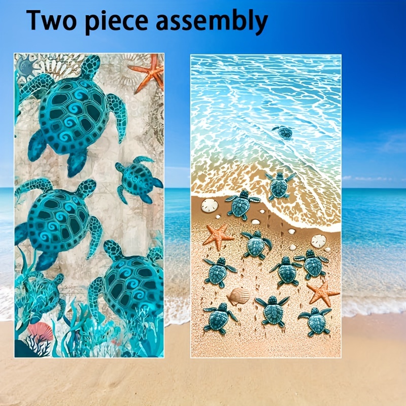 Two Piece Set Oversized Microfiber Beach Towels With Cute Turtles Sea Stars Graphic Pattern Lightweight Modern Exquisite Gift For Sports_voghion.com