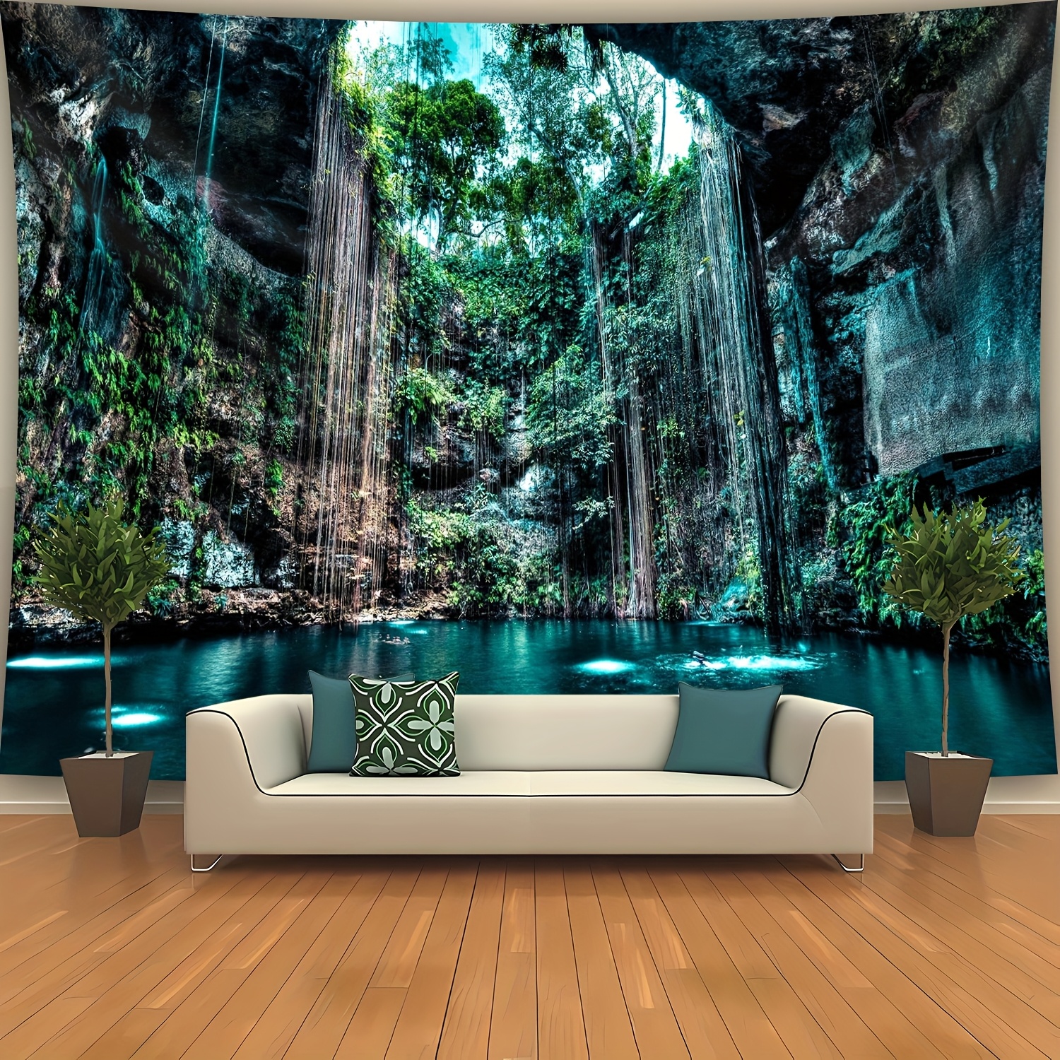 Ultra Large Size Cave Natural Swimming Pool Scenery Photo Background Wall Tapestry-Large Size Decorative Hanging Cloth Holiday Gift Party Decoration_voghion.com