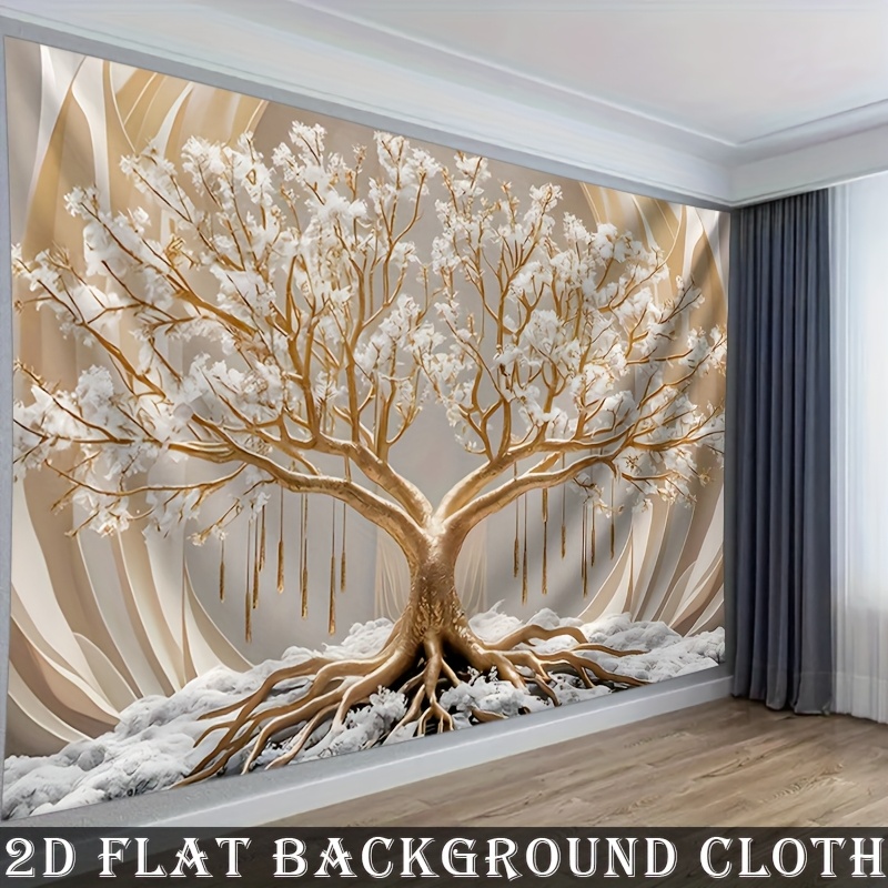 Photography Backdrop Extra-Large White Tree Of Life Wall Tapestry - Polyester, No Installation Required, Perfect For Living Room Decor And Parties_voghion.com