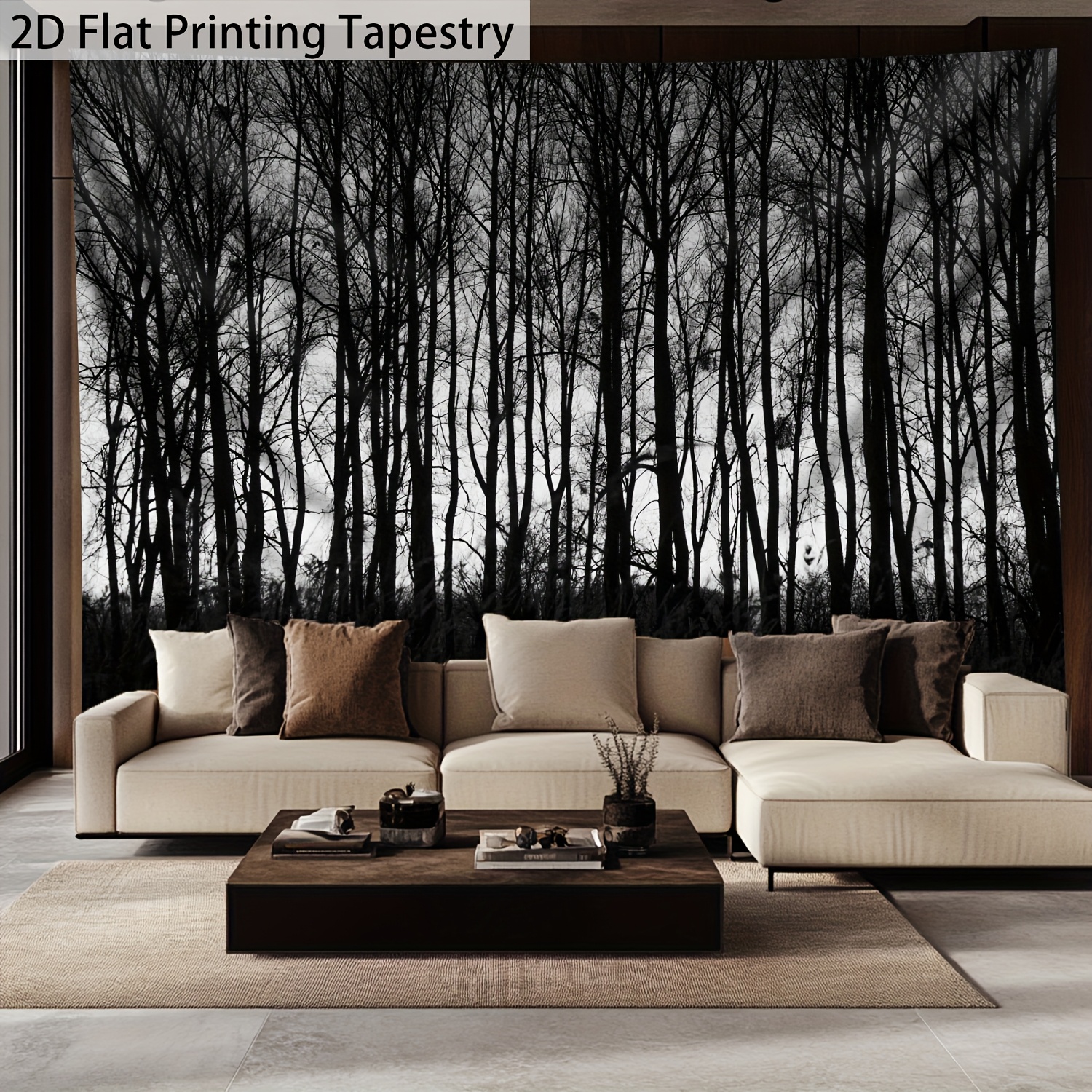 Ultra Large Size 2D Flat Printing 1pc Quiet Profound Black White Forest Aesthetic Polyester Tapestry For Home Party Decoration With Free Hanging Clips_voghion.com