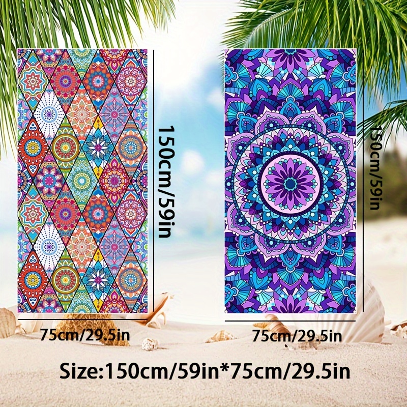 2 Piece Set Purple Mandala Design Sand Resistant Microfiber Beach Towels Soft Absorbent Quick Drying Ideal For Swimming Camping Bathing_voghion.com