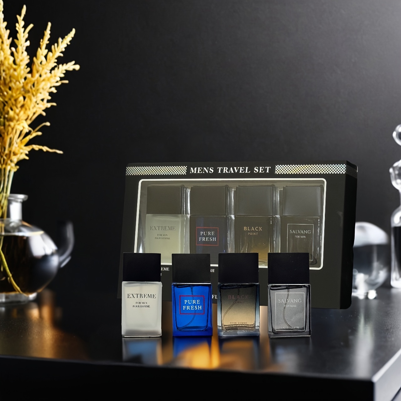 Men's 4pcs Set - Citrus Scent, Alcohol-Based, BPA-Free, 1.02fl.oz 30ml Each, Perfume Holder, Travel Coffret Set,_voghion.com