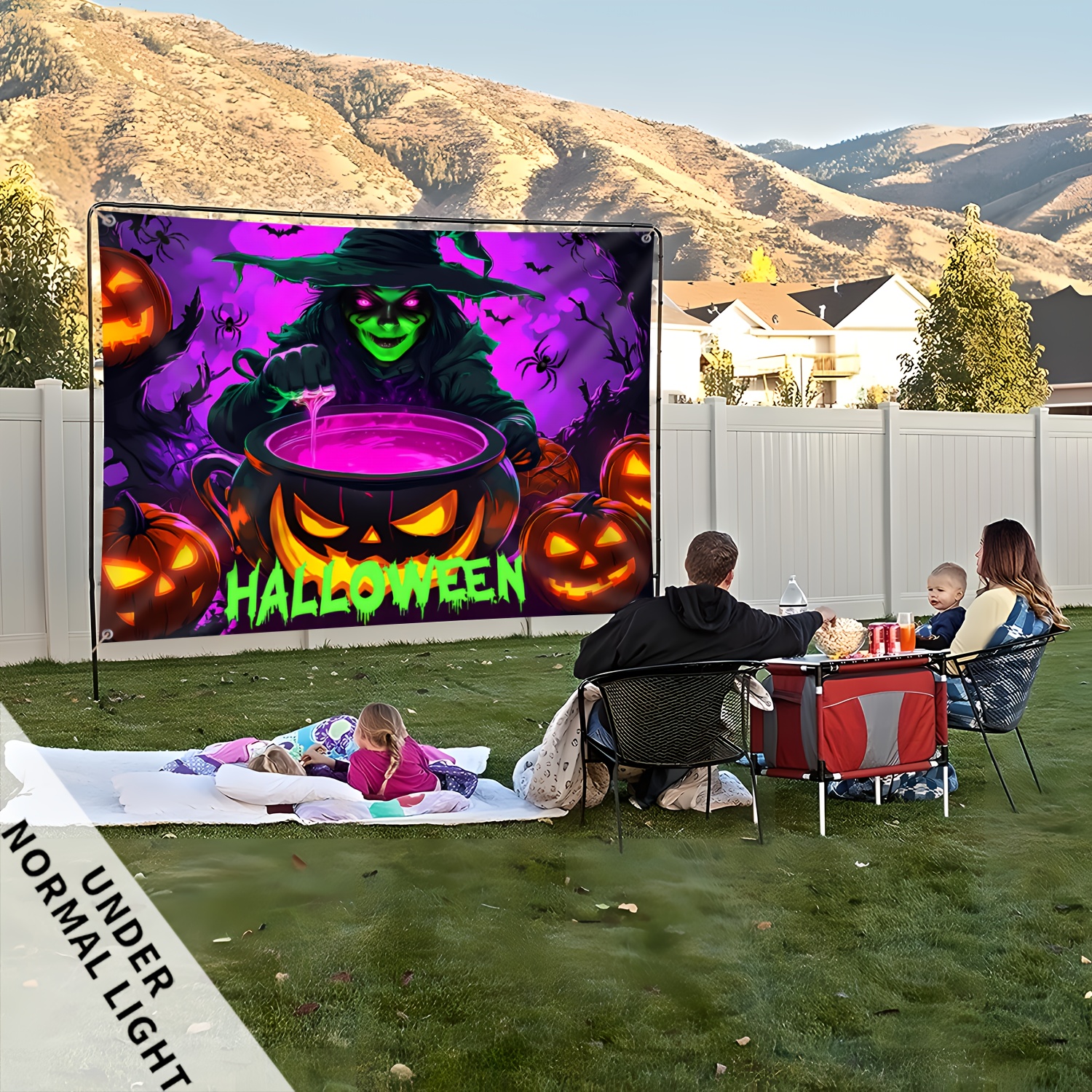 Luce UV nera 1 pezzo Grande dimensione Arazzo paesaggio strega terrificante zucca Halloween Arazzo da parete Sfondo fotografico per feste decorazioni esterne regalo festivo_voghion.com