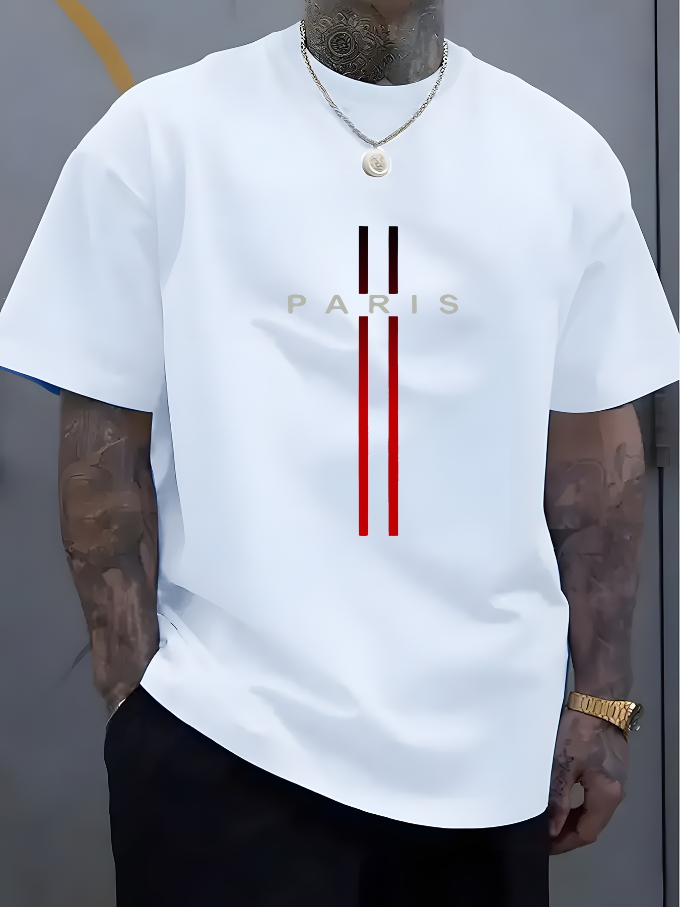Maglietta estiva da uomo in cotone 100%, comoda e morbida, a maniche corte, taglie forti, Herrenmodischer Paris Grafik-T-Shirt_voghion.com