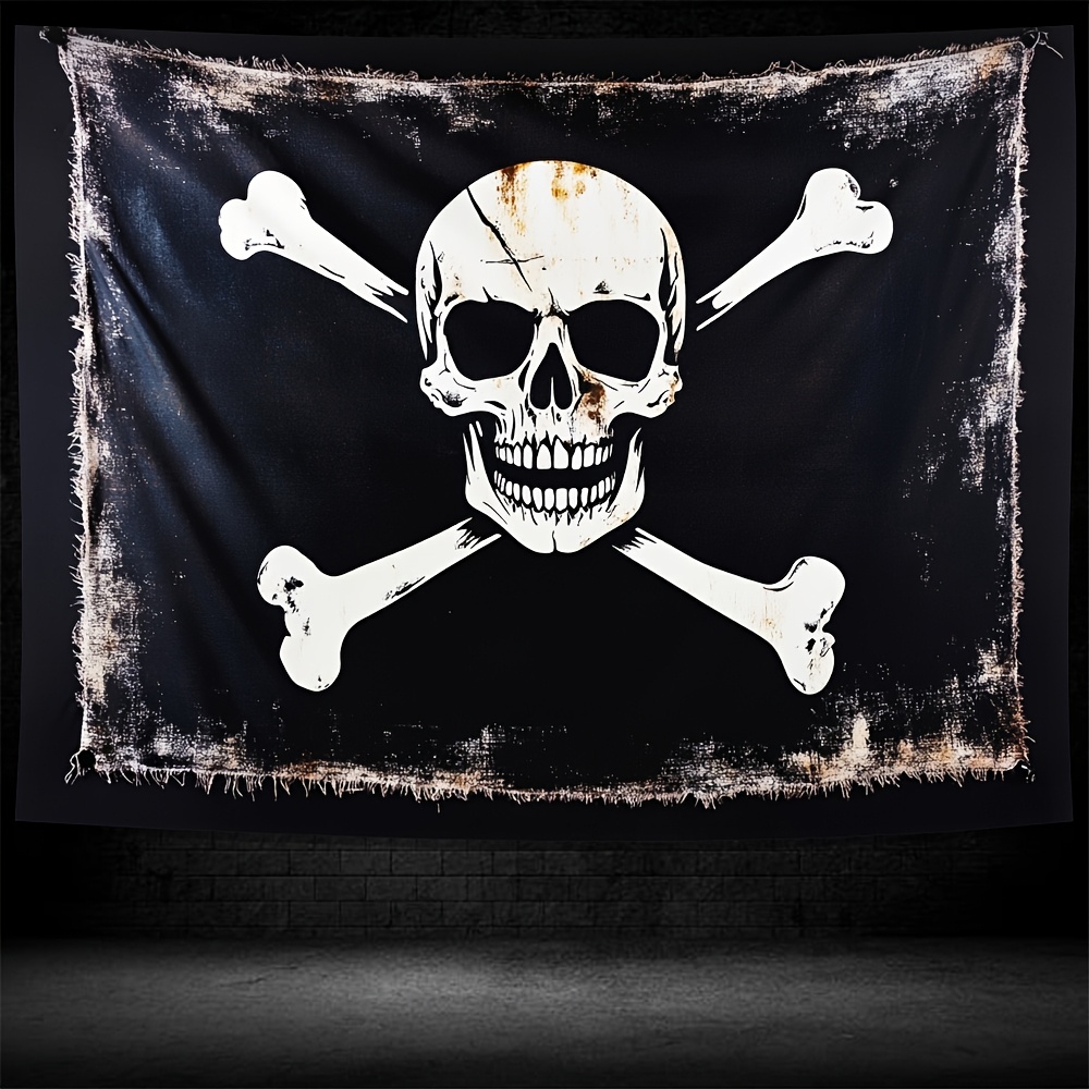 Pirate Flag Design Skull Crossbones Tapestry 1pc Durable Polyester Vintage Distressed Nautical Decor For Indoor Outdoor Home Office Adventure_voghion.com