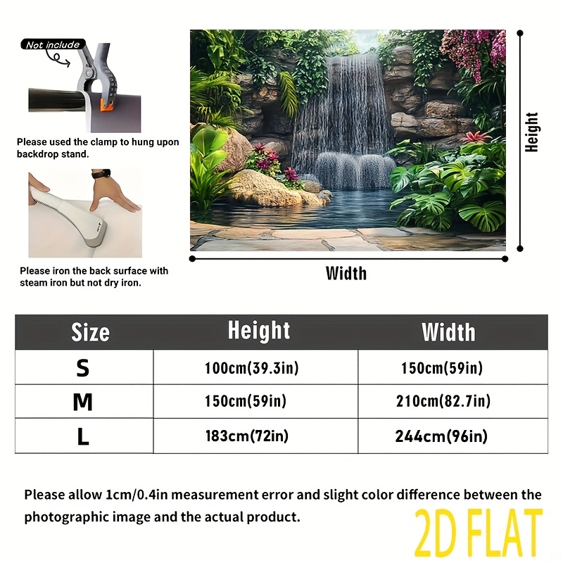Üppiges Garten-Wasserfall-Design, 2D-Wandteppich aus Polyester, 1 Stück, vielseitige Partydekoration, kein Stromanschluss erforderlich, für Wohnzimmer, Schlafzimmer, Büro und Außenbereich_voghion.com