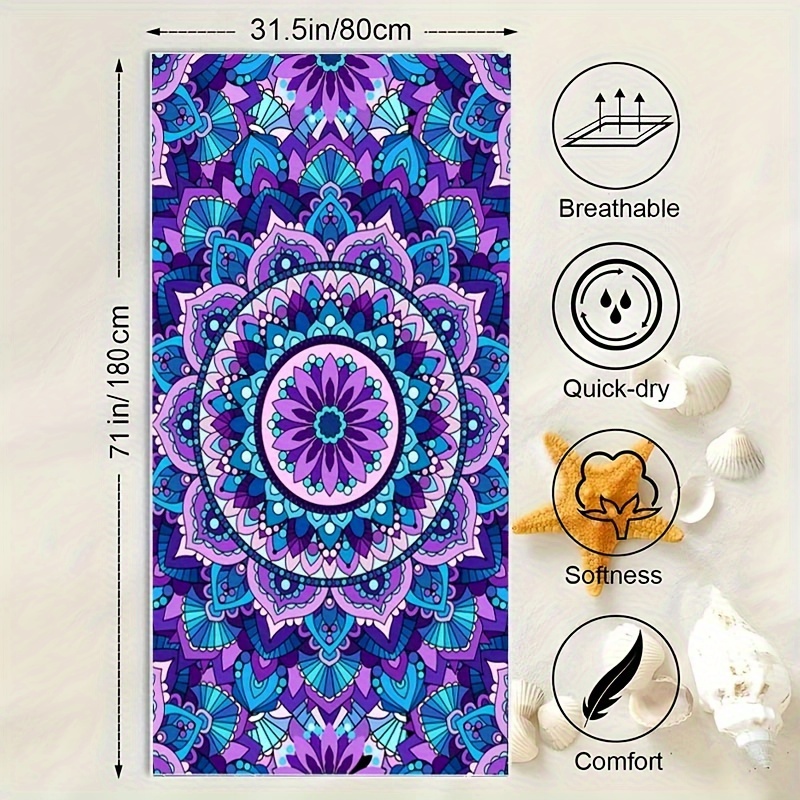 Serviette de plage en microfibre anti-sable à motif mandala (1 pièce) - Douce, absorbante et à séchage rapide - Idéale pour la natation, le camping et le bain_voghion.com