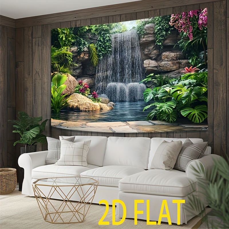 Üppiges Garten-Wasserfall-Design, 2D-Wandteppich aus Polyester, 1 Stück, vielseitige Partydekoration, kein Stromanschluss erforderlich, für Wohnzimmer, Schlafzimmer, Büro und Außenbereich_voghion.com