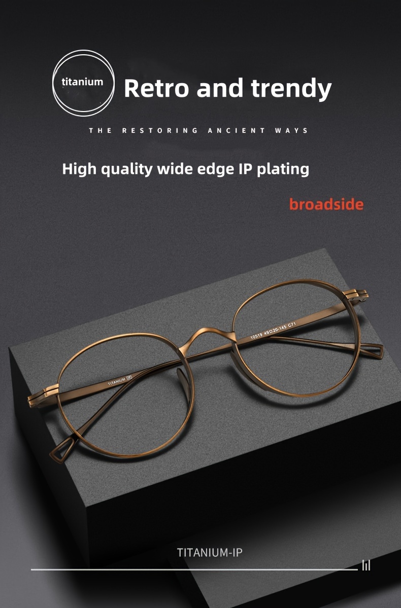 Γυαλιά Vintage Oval Titanium Frame - Ελαφρύ, γυαλιά πλήρους χείλους για άνδρες και γυναίκες, πλάτος 136 mm, φακός 49 mm, μύτη 20 mm_voghion.com