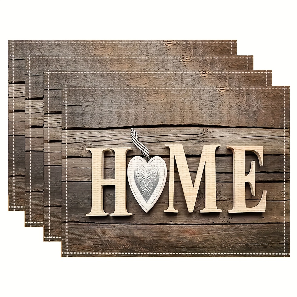 1/4/6/8pcs Wood Grain Love Letter Pattern Placemats Seasonal Daily Holiday Decor Suitable For Home Kitchen Dining Room Party Indoor Outdoor Decoration_voghion.com