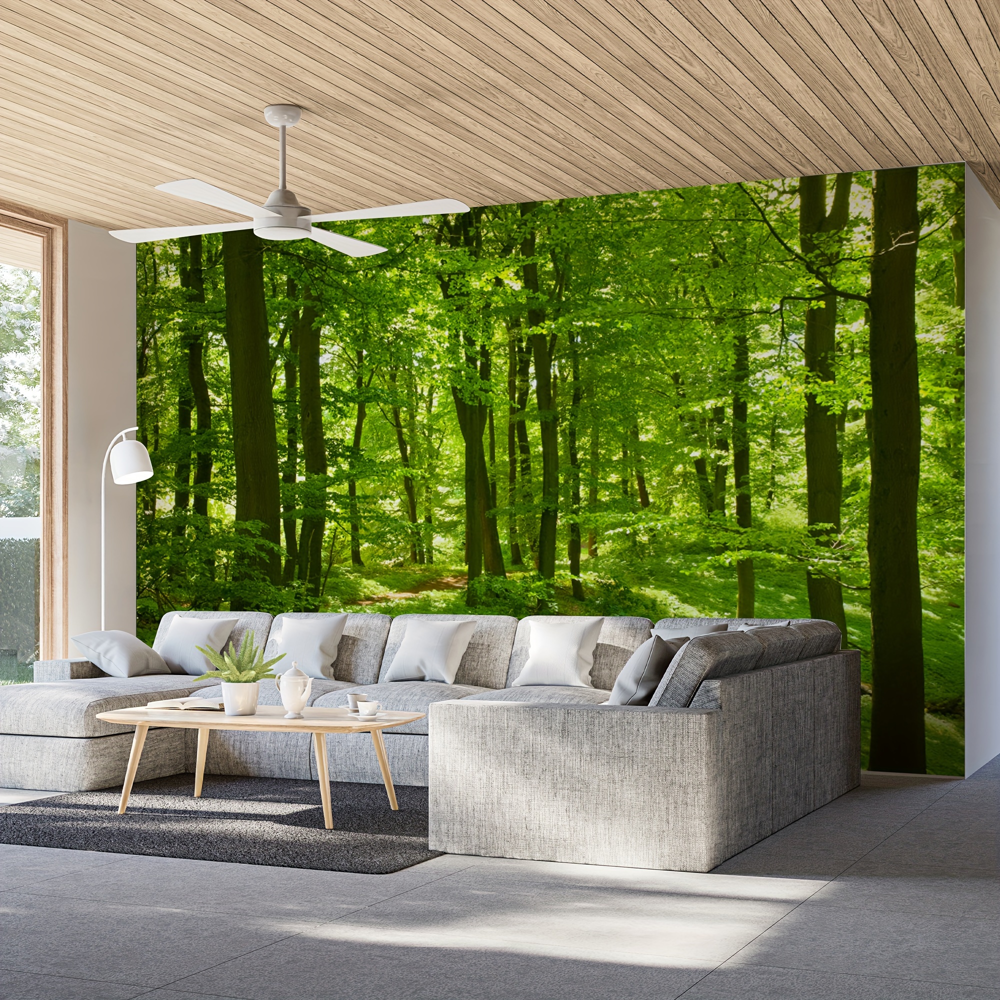 1 pezzo, arazzo con stampa di una foresta verde rilassante per la decorazione delle pareti, adatto per soggiorno, camera da letto e cucina._voghion.com