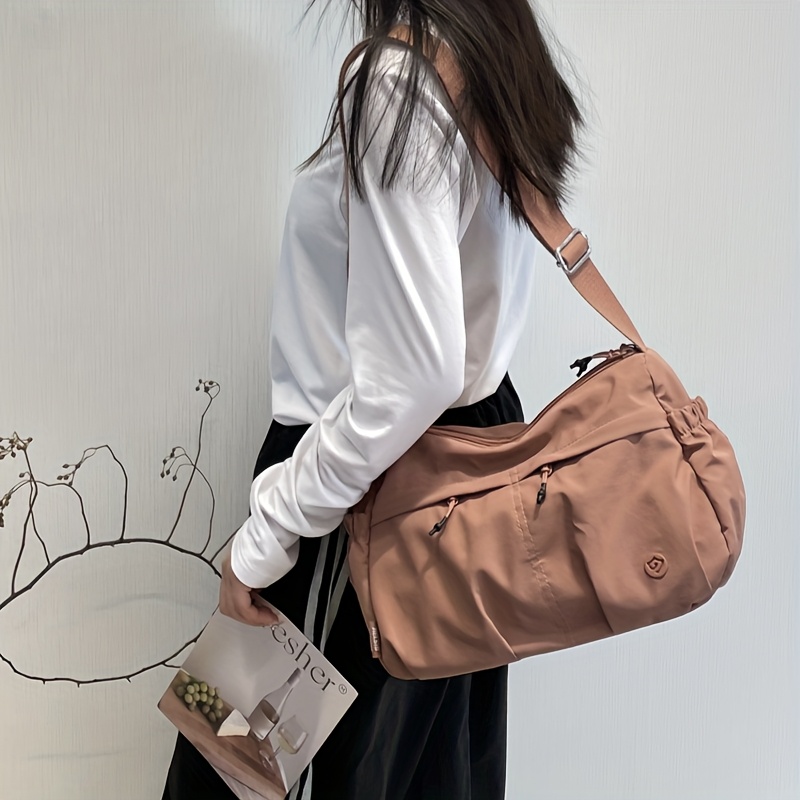 Leichte Nylon-Umhängetasche für Damen – Großes Fassungsvermögen, mehrere Fächer, verstellbarer Schultergurt, beige Tragetasche_voghion.com