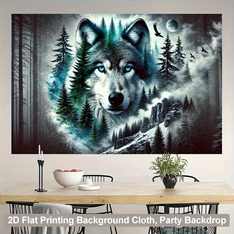 2D Flat Tapestry 2D Backdrop Solitary Wolf In Mysterious Forest Versatile Decor Fabric For Living Room Bedroom Office Home Outdoor Party Wall Decor_voghion.com