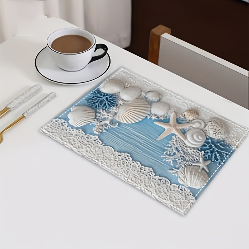 Set van 2/4/6 placemats met zeester- en schelpmotieven, rechthoekig, machinewasbaar, polyester materiaal, beschermt de tafel, geschikt voor_voghion.com