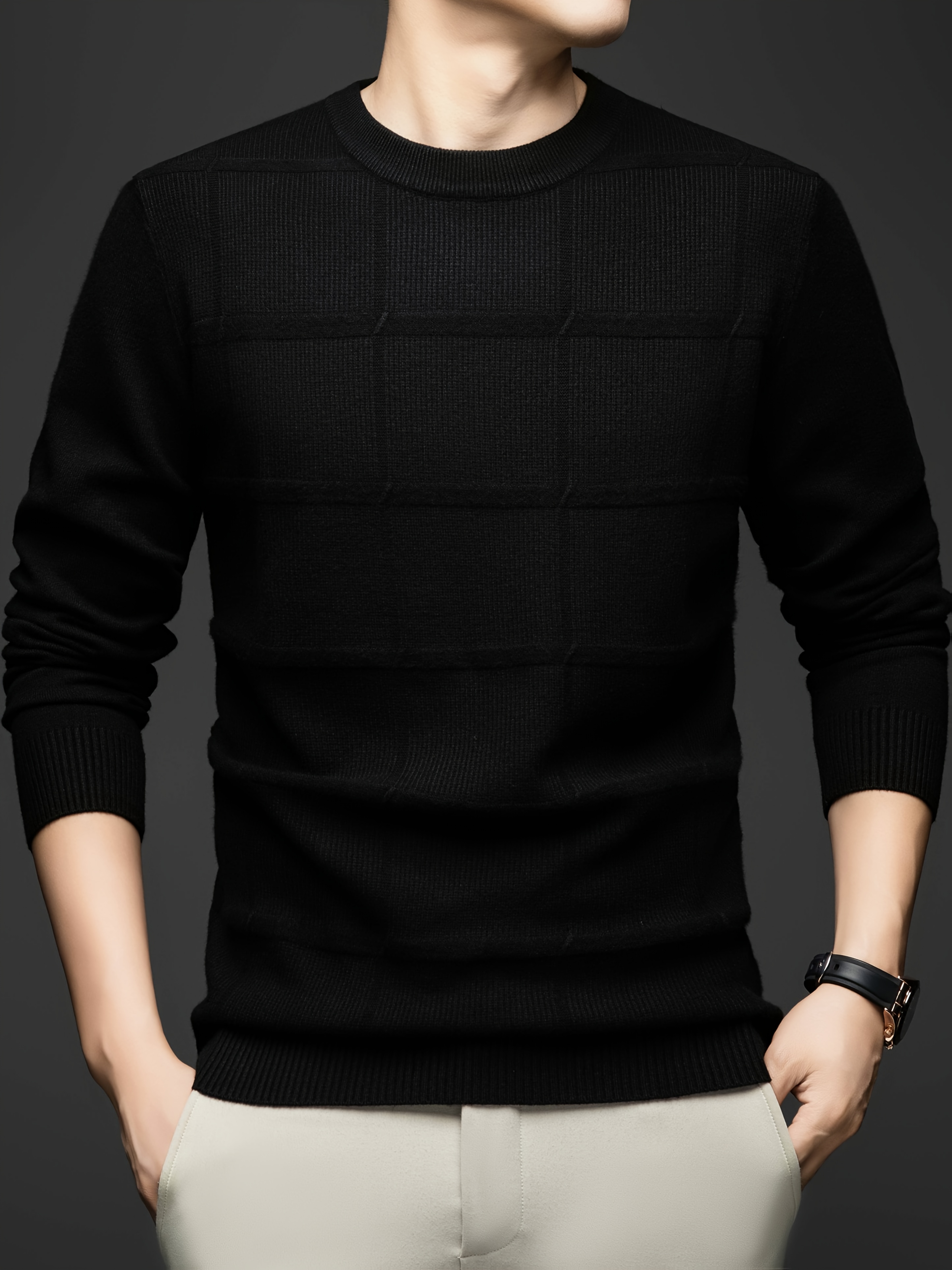 Maglietta a maniche lunghe in maglia autunnale e invernale - Maglietta casual da uomo con scollo rotondo_voghion.com