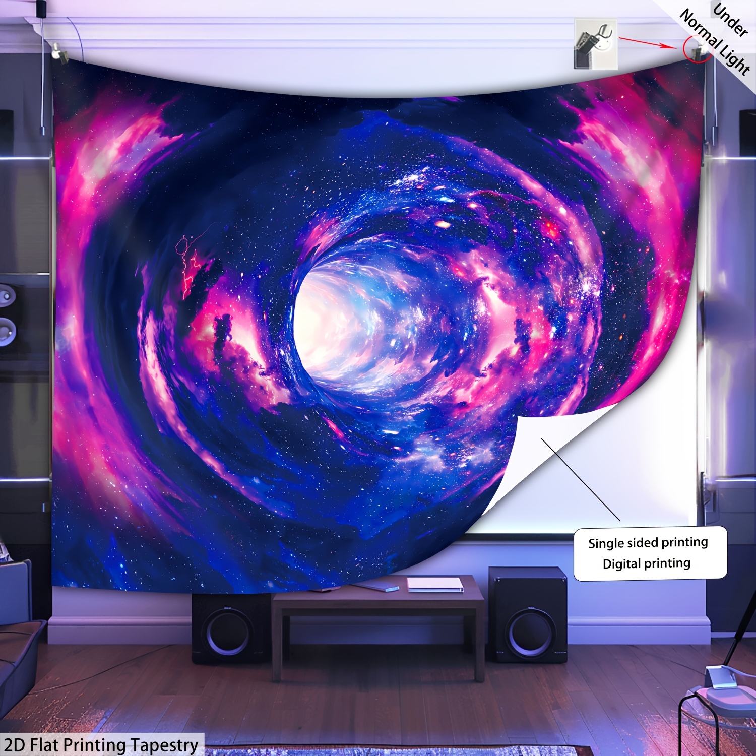 Space Galaxy - Glow In The UV Light Tapestry, Large Scale Fluorescent Printed Tapestry, Suitable For Bedroom, Office, Living Room, Installation Free_voghion.com
