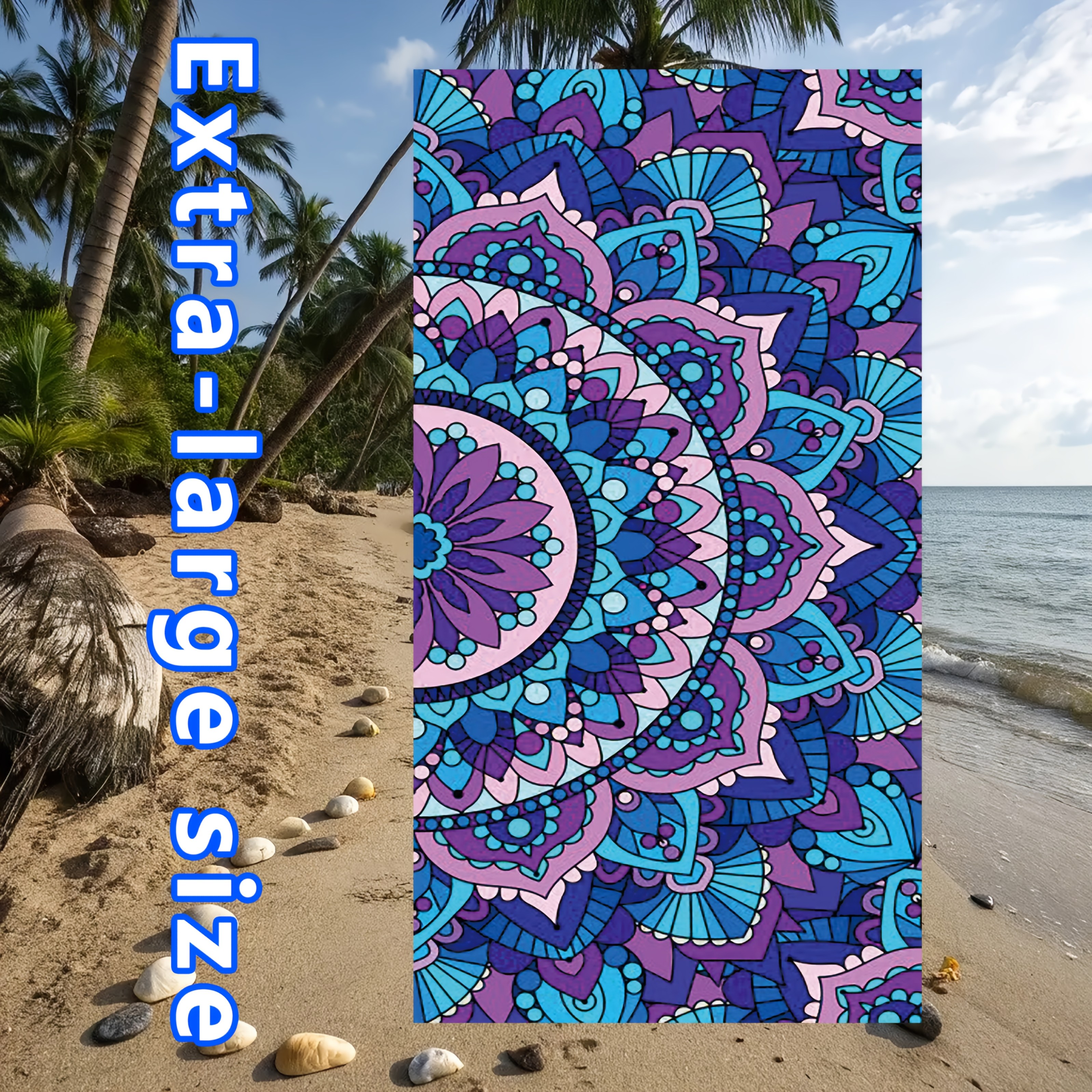 Serviette de plage en microfibre anti-sable à motif mandala (1 pièce) - Douce, absorbante et à séchage rapide - Idéale pour la natation, le camping et le bain_voghion.com